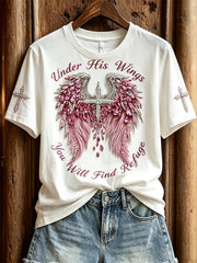 Frauen unter seinen Flügeln finden Sie Zuflucht Flügel & Kurzarm-T-Shirt mit Kreuz druck