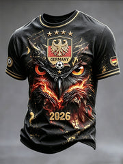 Herren-T-Shirt mit deutschem Adler- und Fußballmotiv 2026, lässiger Druck