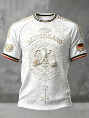 Herrenweißes, vintage deutsches Adler-Fußball-T-Shirt mit 3D-Druck, lässig geschnitten