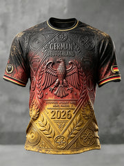 Herren-Vintage-T-Shirt mit deutscher Flagge und verlaufendem Adlermotiv, 3D-gedruckter Freizeitstyle für Fußballfans