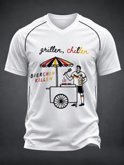 Herren-Fun-T-Shirt mit Fußball- und Bier-Print sowie V-Ausschnitt