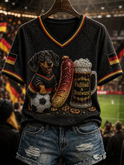 Damen-Fußball-T-Shirt aus Deutschland mit V-Ausschnitt und schulterfreiem, kurzärmeligem Design