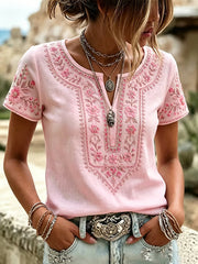 Frauen Rosa Blumen druck Brustkrebs Bewusstsein Suppor Baumwolle-Leinen-Shirt