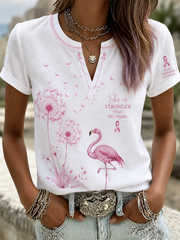 Frauen Kampf Brustkrebs Print Baumwoll-Leinen-Shirt