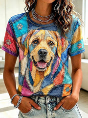 Damen-T-Shirt mit Kunst hund bedruckt