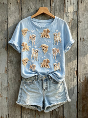 Kurzärmliges Damen-T-Shirt mit goldenem Retriever-Kunst muster