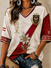 Damen-T-Shirt mit Fußballmotiv von Österreich 2026, lässiger Stil