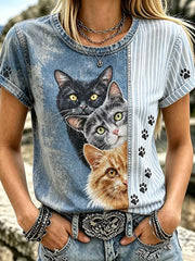 Damen-Retro-T-Shirt mit tierischem Kunstdruck, lässig