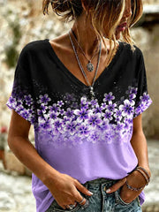 Violettes Blumen-und Alzheimer-Sensi bilisierung druck für Frauen mit V-Ausschnitt