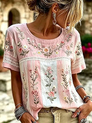 Frauen-T-Shirt mit Brustkrebs- und Rosendruck, lässig