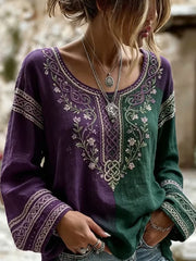 Damen-Retro-Top mit Blumenmuster und Kunstdruck, lässig