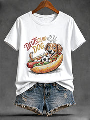 Frauen weißes deutsches Hot Dog Fußball druck lässiges T-Shirt