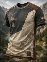 Vintage-Style Outdoor-T-Shirt mit Berg- und Naturmotiv im lässigen Stil, österreichisch inspiriert