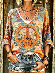 Frauen Vintage Hippie Muster Druck T-Shirt