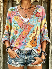 Frauen Vintage Hippie Libelle Print T-Shirt