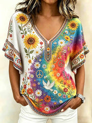 Damen-Vintage-Hippie-T-Shirt mit Musterdruck
