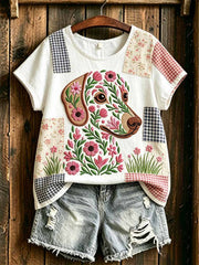 Damen-Romantik-T-Shirt mit Hunde-Print