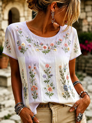 Frauen lila Flora Kunstdruck lässig T-Shirt