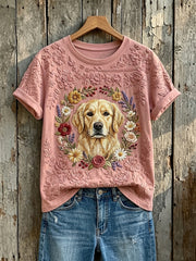 Damen-Kurzarm-T-Shirt mit goldenem Retriever-Print
