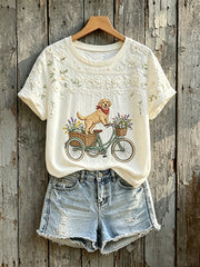 Kurzärmliges Baby-T-Shirt mit goldenem Retriever-Print für Damen