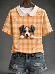 Damen-Schäferhund kariertes Print-lässiges T-Shirt