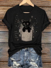 Damen-T-Shirt mit stilvollem Katzenmotiv und kurzen Ärmeln