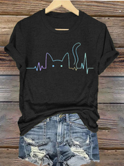 Damen Katzen liebhaber stilvolles Design Eisen auf kurzen Ärmeln T-Shirt