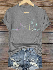 Damen Katzen liebhaber stilvolles Design Eisen auf kurzen Ärmeln T-Shirt