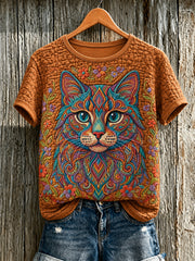 Kurzarm-T-Shirt mit niedlichen Katzen kunst bedruckt