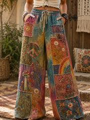 Frauen-Hippie-Soul-Kunstdruck-Bequeme hochelastische Schlaghosen