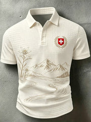 Herren-Schweizer Fußball-Liebhaber-Kunstdruck Waffelstruktur Freizeit-Polo