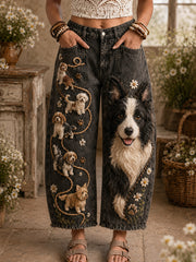 Damen-Plüsch-Puppy-Kunstdruck-Taschen hose