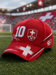 Hut mit alpin inspirierten Fußball grafikdruck