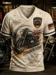 Herren-Vintage-T-Shirt im Biker-Stil mit V-Ausschnitt, deutsche Optik
