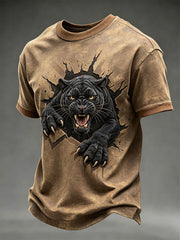 Herren-T-Shirt in dunkler Vintage-Optik mit Animal-Print, locker geschnitten, kurze Ärmel