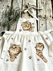 Damen-Schnürung kleid mit kleinem Katzen muster, Retro-Leinen muster