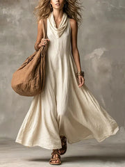 Frauen Einfaches Cowl Neck Flowy Wide Skirted Maxi Kleid