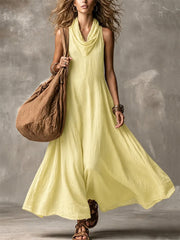 Frauen Einfaches Cowl Neck Flowy Wide Skirted Maxi Kleid