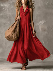 Frauen Einfaches Cowl Neck Flowy Wide Skirted Maxi Kleid
