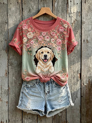 Kurzärmliges Damen-T-Shirt mit goldenem Retriever-Print