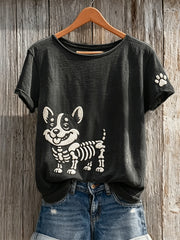 Damen schönes Skelett Corgi Kurzarm T-Shirt mit Hunde-und Pfoten druck