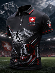 Herren-Poloshirt mit kurzen Ärmeln und alpinem, fußballinspiriertem Print