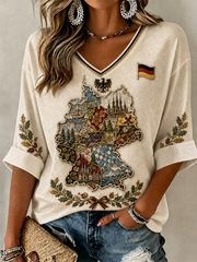 Deutscher-Einheits-Tag-Damen-T-Shirt aus Leinen mit kurzen Ärmeln
