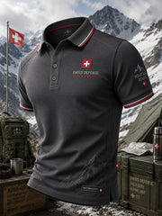 Kurzärmliges Herren-Polo-Shirt mit Vintage-Print im Militärs til