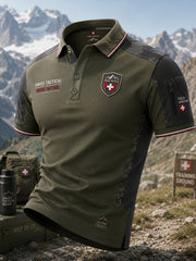 Herren-Poloshirt mit kurzen Ärmeln und Vintage-Print im Militärstil