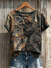 Damen Vintage Steampunk Cat Art Print Kurzarm T-Shirt