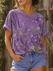 Damenmode Lila T-Shirt mit Blumenmuster