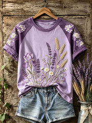 Damenmode Lila T-Shirt mit Blumenmuster