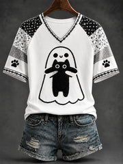Damen Spaß schwarze Katze Casual Print T-Shirt