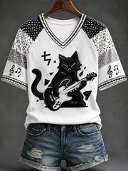 Lustiges schwarzes Katzen-Alltags-T-Shirt für Damen mit Aufdruck